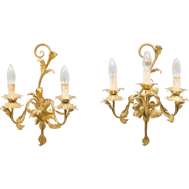 Set of 2 vintage Italian brass wall lamps