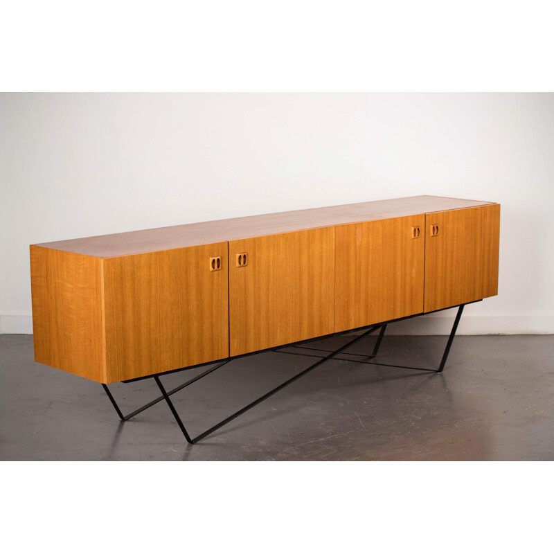 Vintage minimalist sideboard in teak and steel 1960