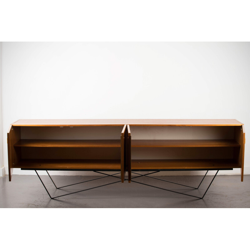 Vintage minimalist sideboard in teak and steel 1960