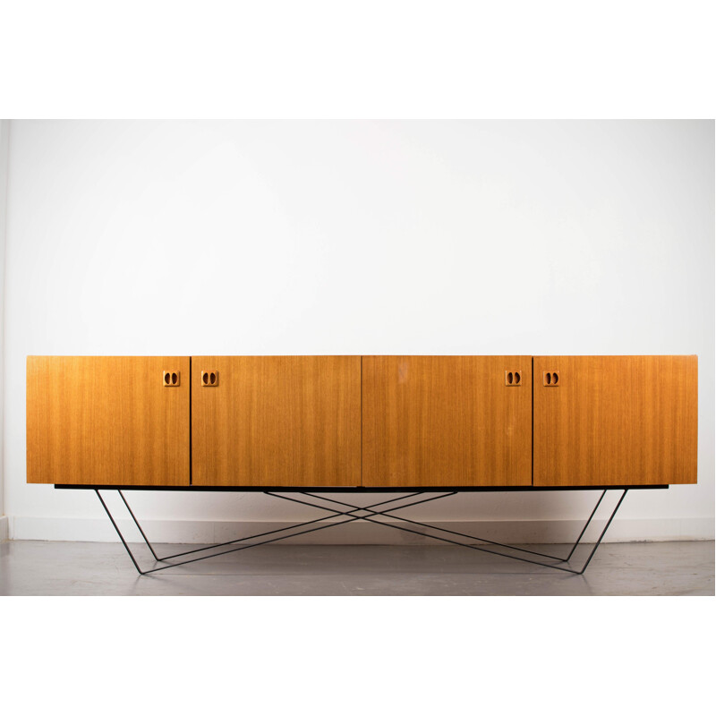 Vintage minimalist sideboard in teak and steel 1960