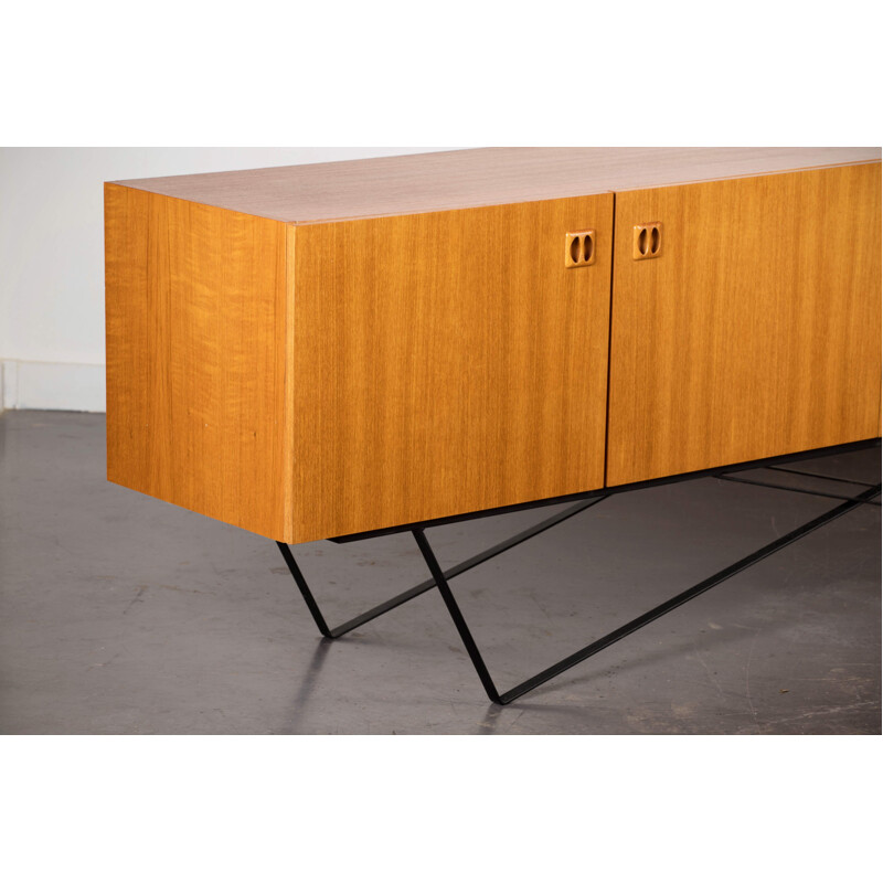 Vintage minimalist sideboard in teak and steel 1960