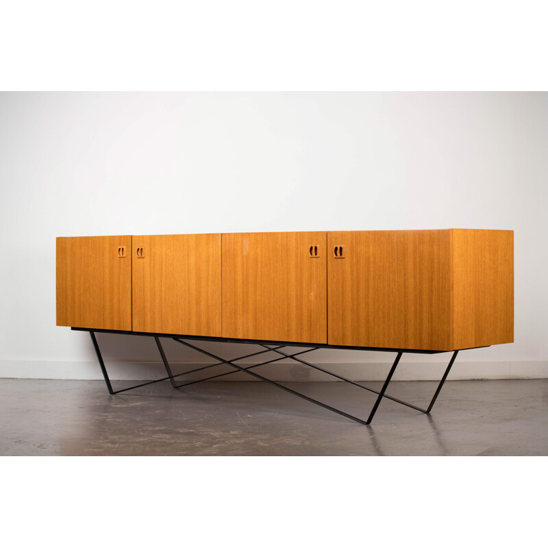 Vintage minimalist sideboard in teak and steel 1960