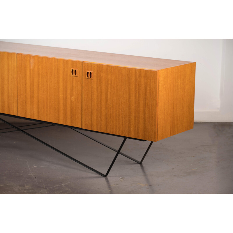 Vintage minimalist sideboard in teak and steel 1960