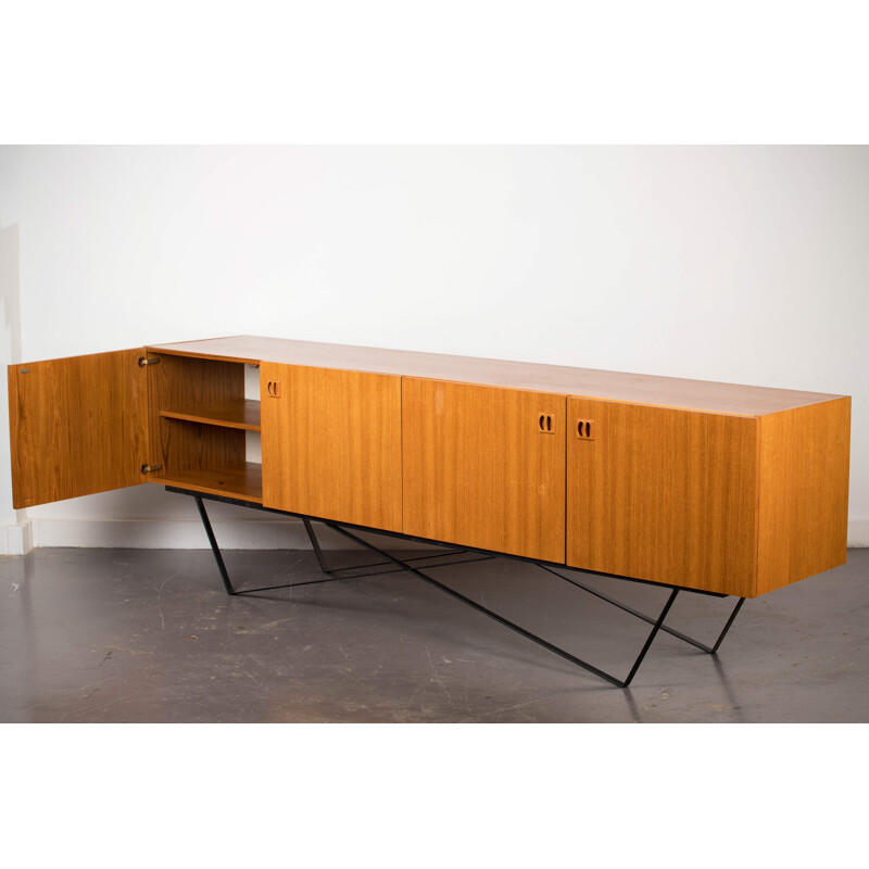 Vintage minimalist sideboard in teak and steel 1960