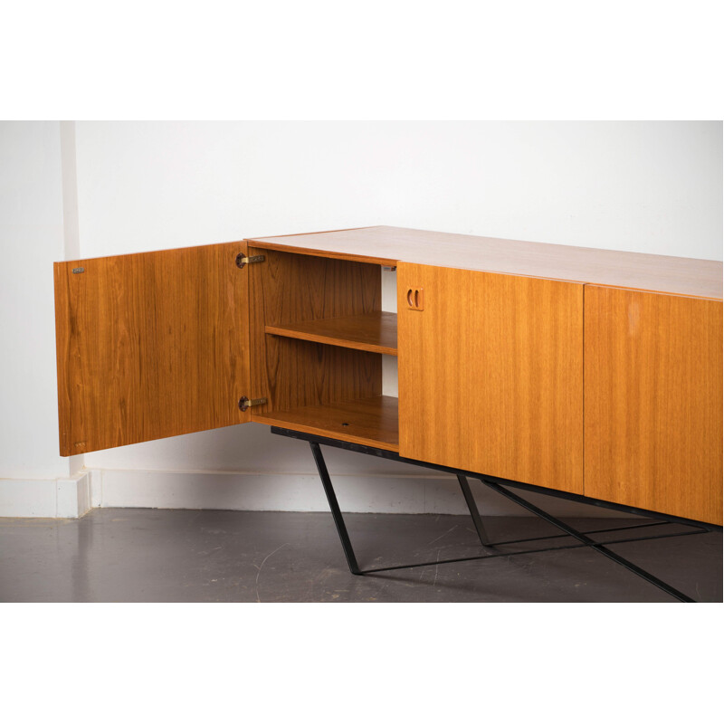 Vintage minimalist sideboard in teak and steel 1960