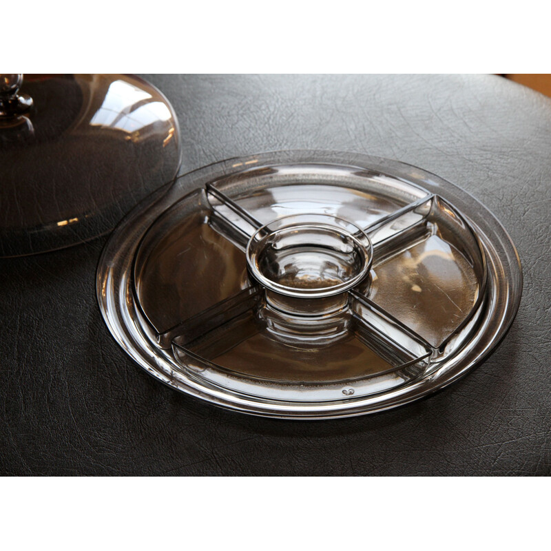 Vintage scandinavian tray for Orrefors in smoked glass 1930