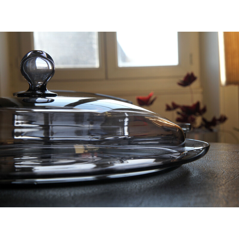 Vintage scandinavian tray for Orrefors in smoked glass 1930