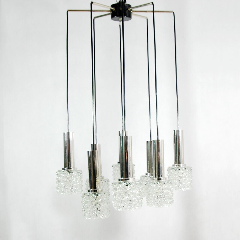 Vintage cascade chandelier for Wortmann & Filz in black metal and crystal