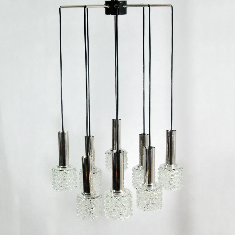 Vintage cascade chandelier for Wortmann & Filz in black metal and crystal