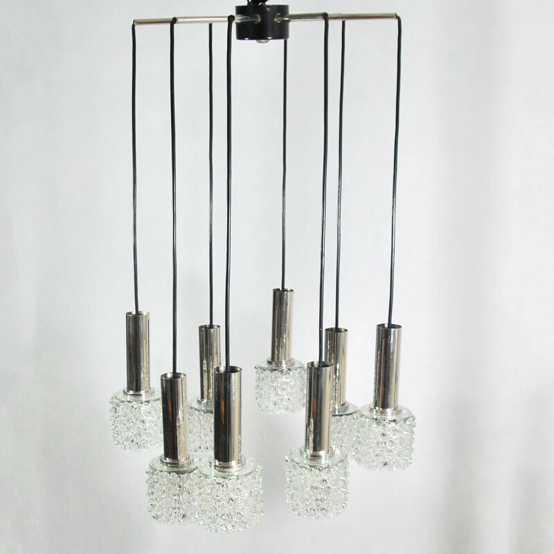 Vintage cascade chandelier for Wortmann & Filz in black metal and crystal