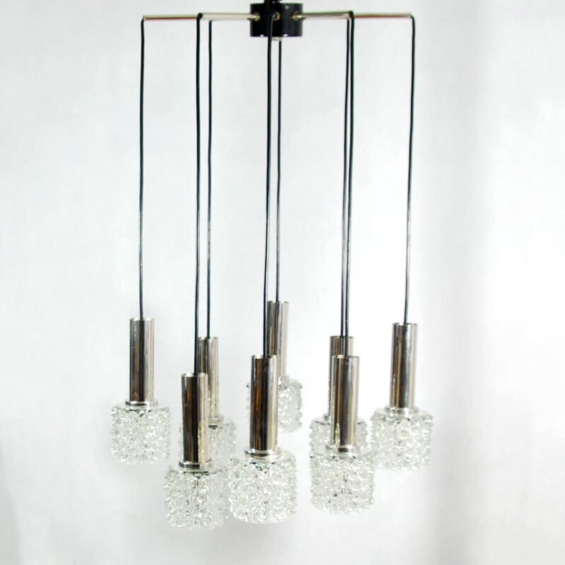 Vintage cascade chandelier for Wortmann & Filz in black metal and crystal