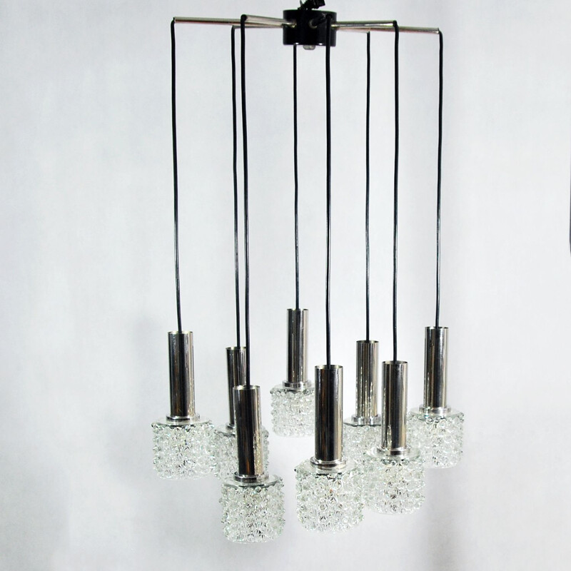 Vintage cascade chandelier for Wortmann & Filz in black metal and crystal