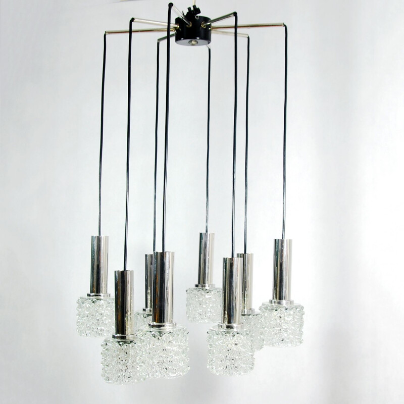 Vintage cascade chandelier for Wortmann & Filz in black metal and crystal