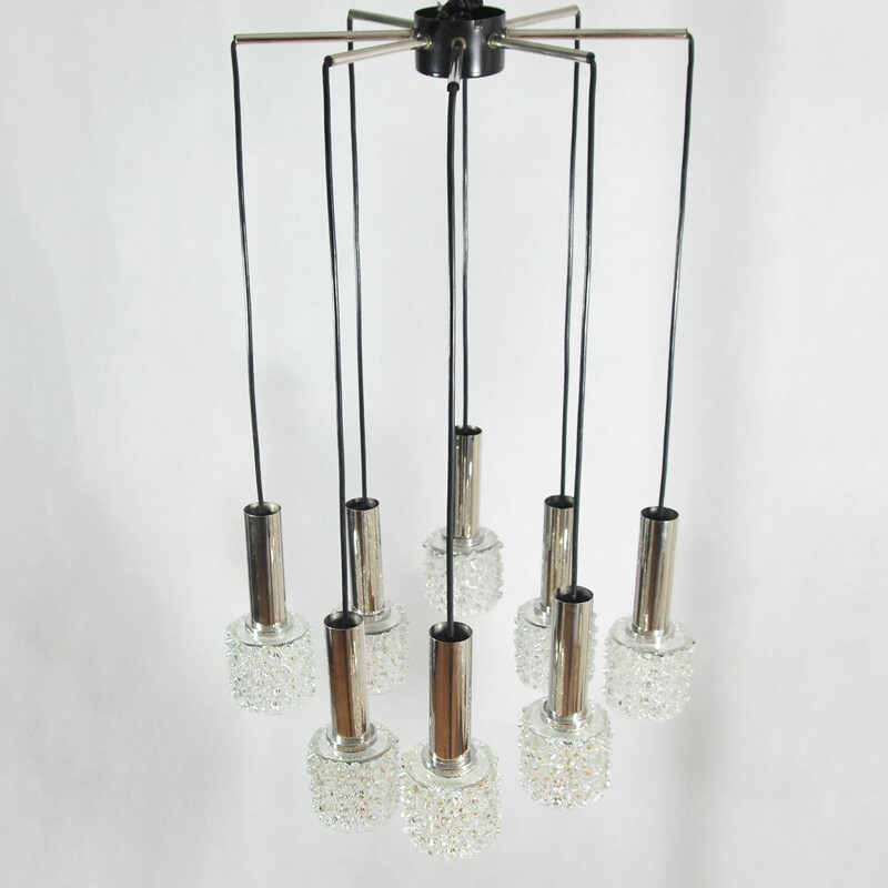 Vintage cascade chandelier for Wortmann & Filz in black metal and crystal