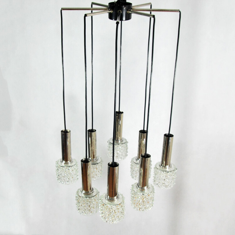 Vintage cascade chandelier for Wortmann & Filz in black metal and crystal