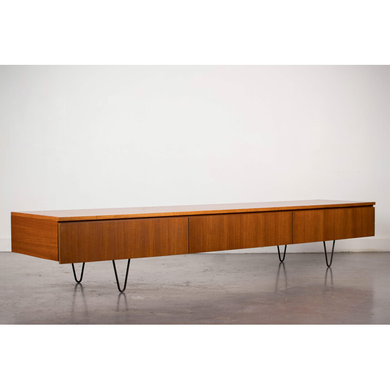 Vintage german minimalist sideboard in teak and metal 1960