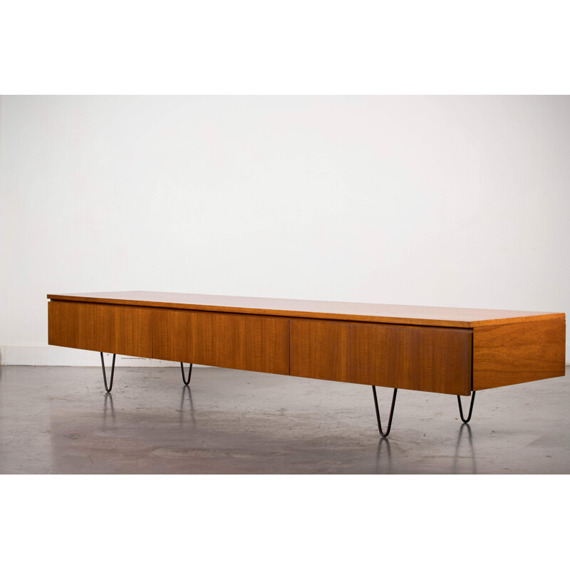 Vintage german minimalist sideboard in teak and metal 1960