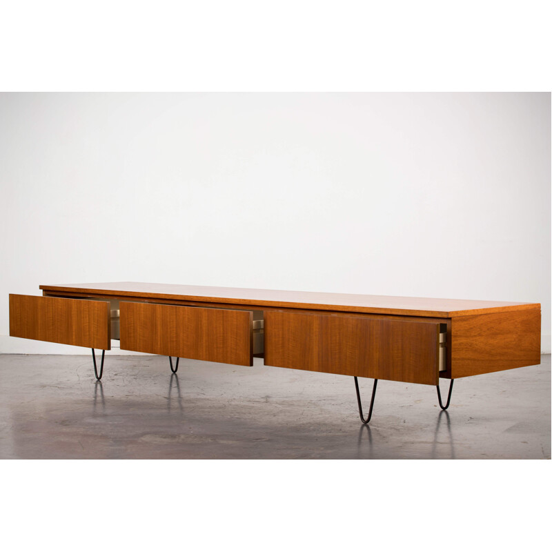 Vintage german minimalist sideboard in teak and metal 1960