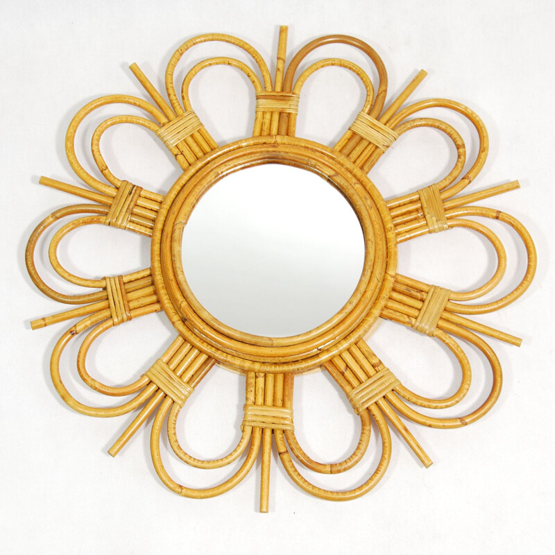 Vintage sun rattan mirror made in England 1970