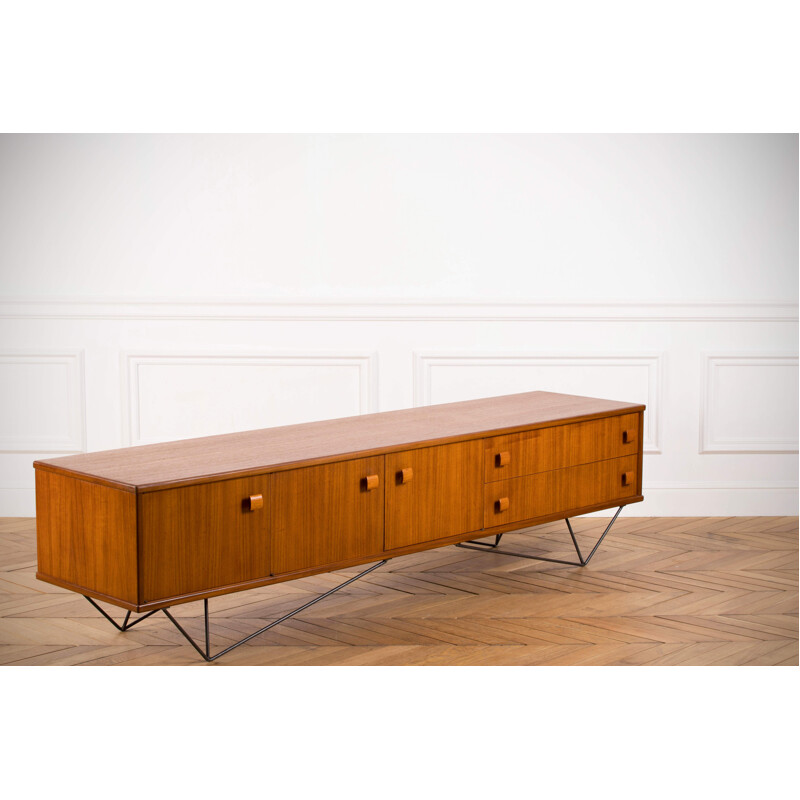 Vintage scandinavian sideboard in walnut and steel 1960