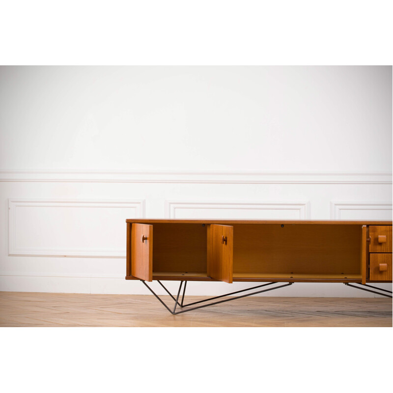 Enfilade vintage scandinave en noyer et acier 1960