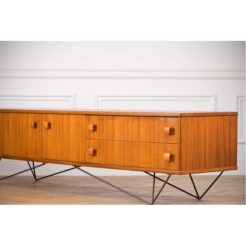 Vintage scandinavian sideboard in walnut and steel 1960