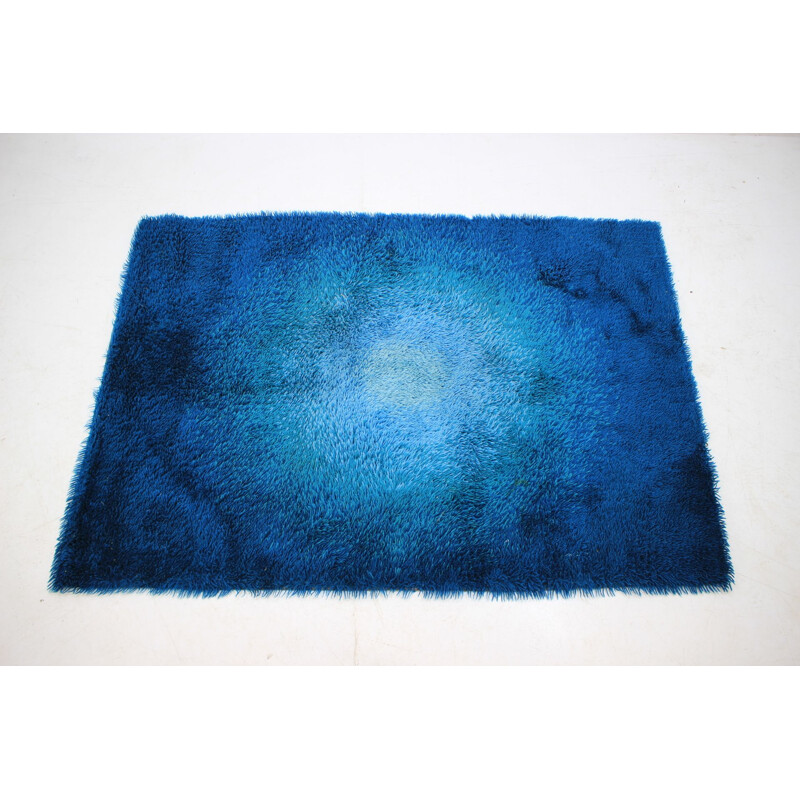 Tapis vintage danois en laine bleu 1970