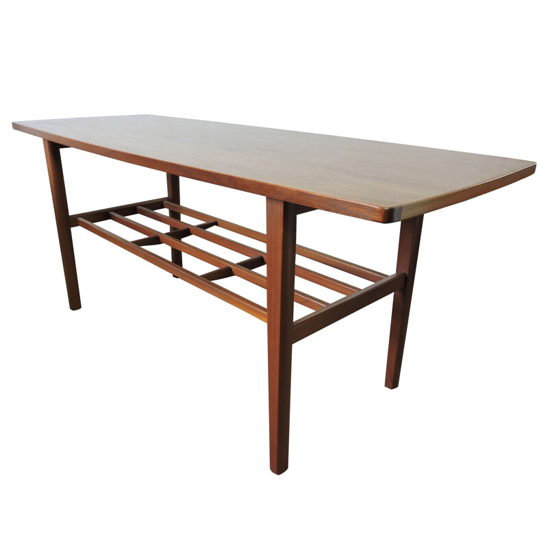 Vintage danish teak coffee table with lower shelf 1960s