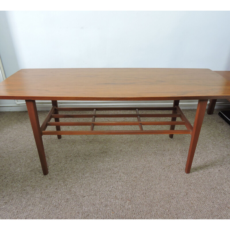 Vintage danish teak coffee table with lower shelf 1960s