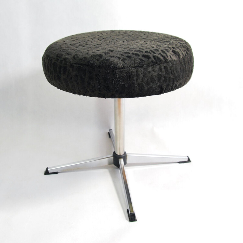 Vintage swivelling stool for VEB Naumberg in steel and black fabric 1970