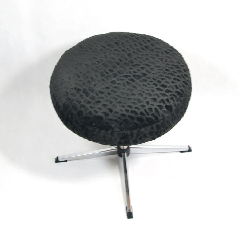 Vintage swivelling stool for VEB Naumberg in steel and black fabric 1970