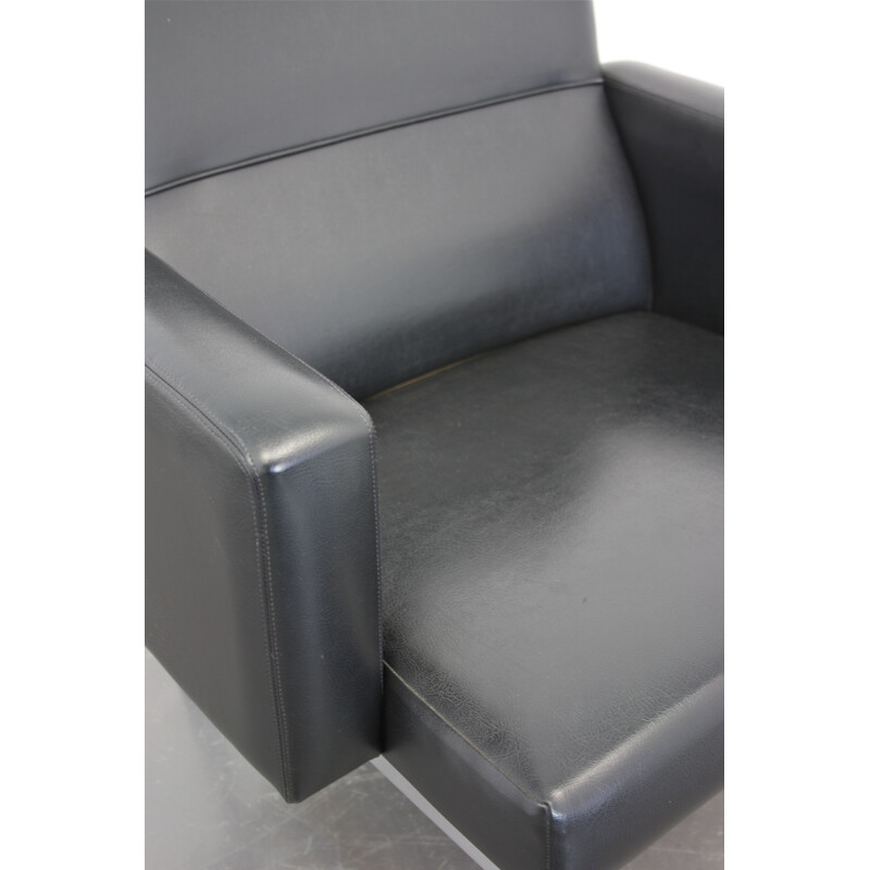 Vintage dutch lounge chair for AP Originals in black leatherette 1960