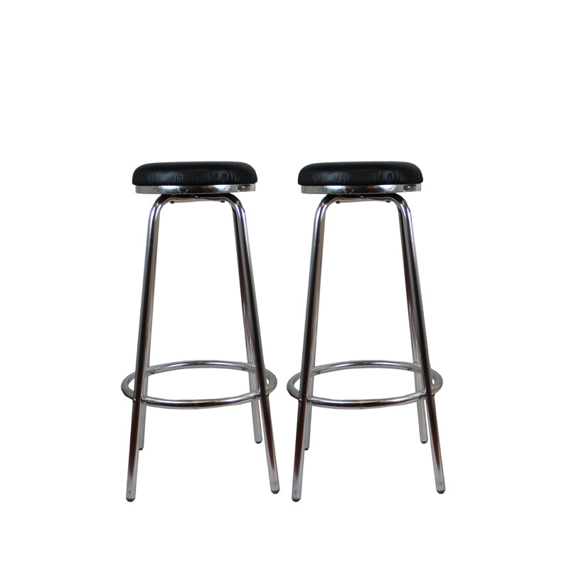 Italian High Stools, Black Leather Seats 1960s