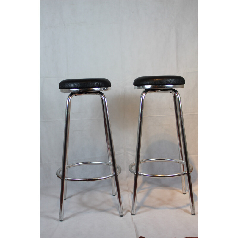 Italian High Stools, Black Leather Seats 1960s