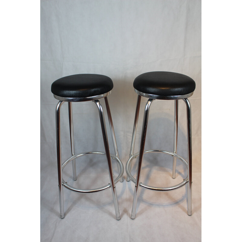 Italian High Stools, Black Leather Seats 1960s