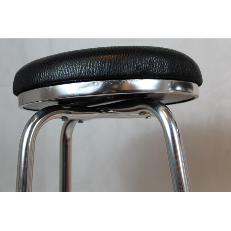 Italian High Stools, Black Leather Seats 1960s