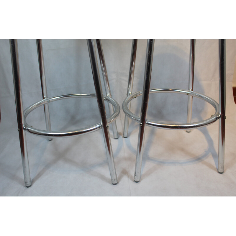 Italian High Stools, Black Leather Seats 1960s