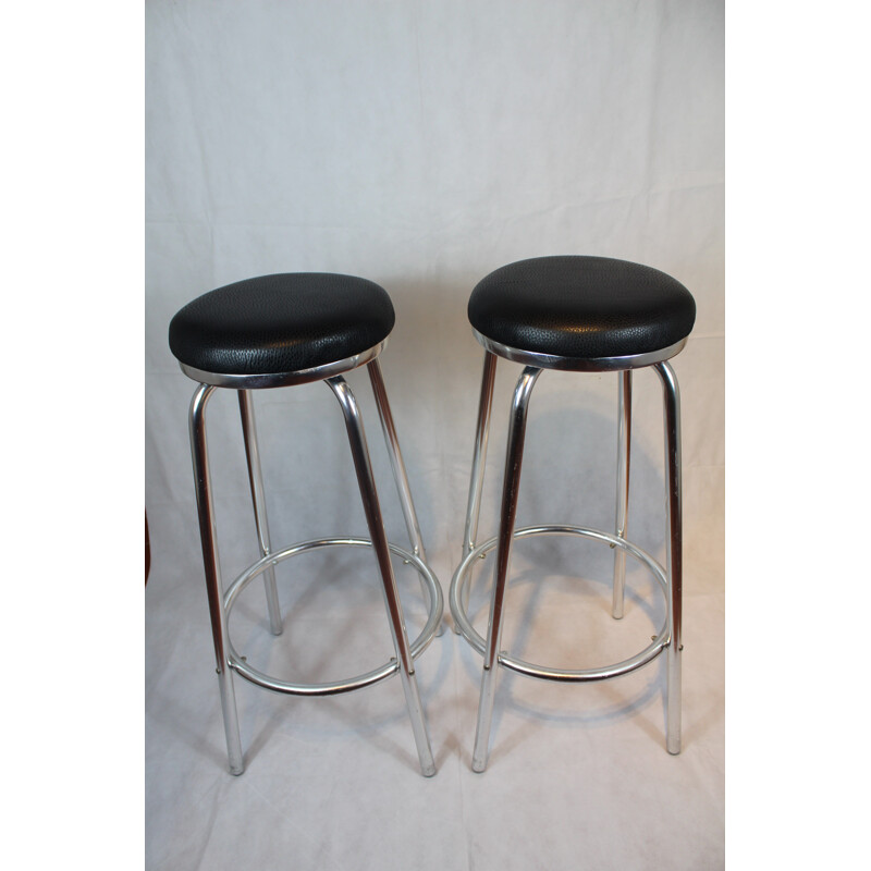 Italian High Stools, Black Leather Seats 1960s