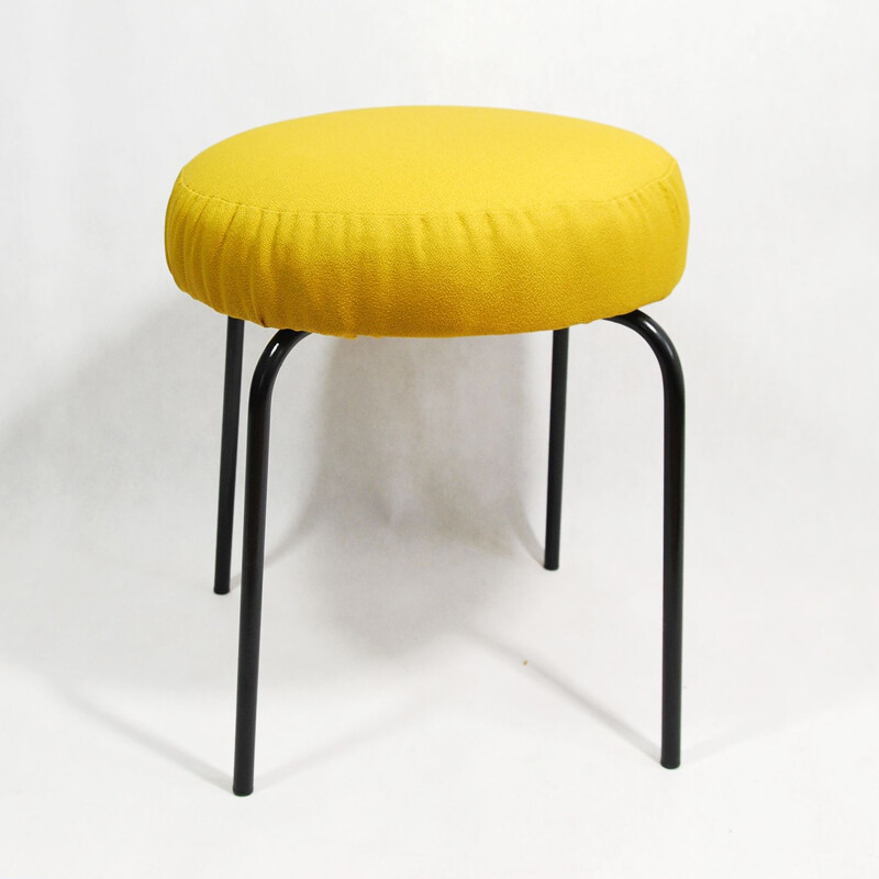 Tabouret tapissé en tissu jaune, Allemagne 1960