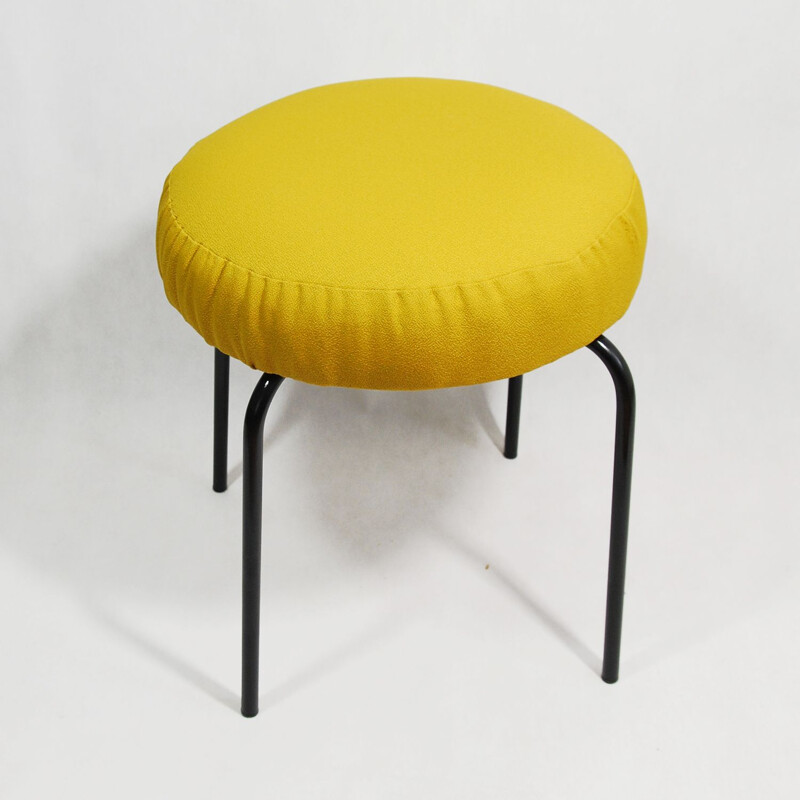 Upholstered stool in yellow fabric, Germany 1960s