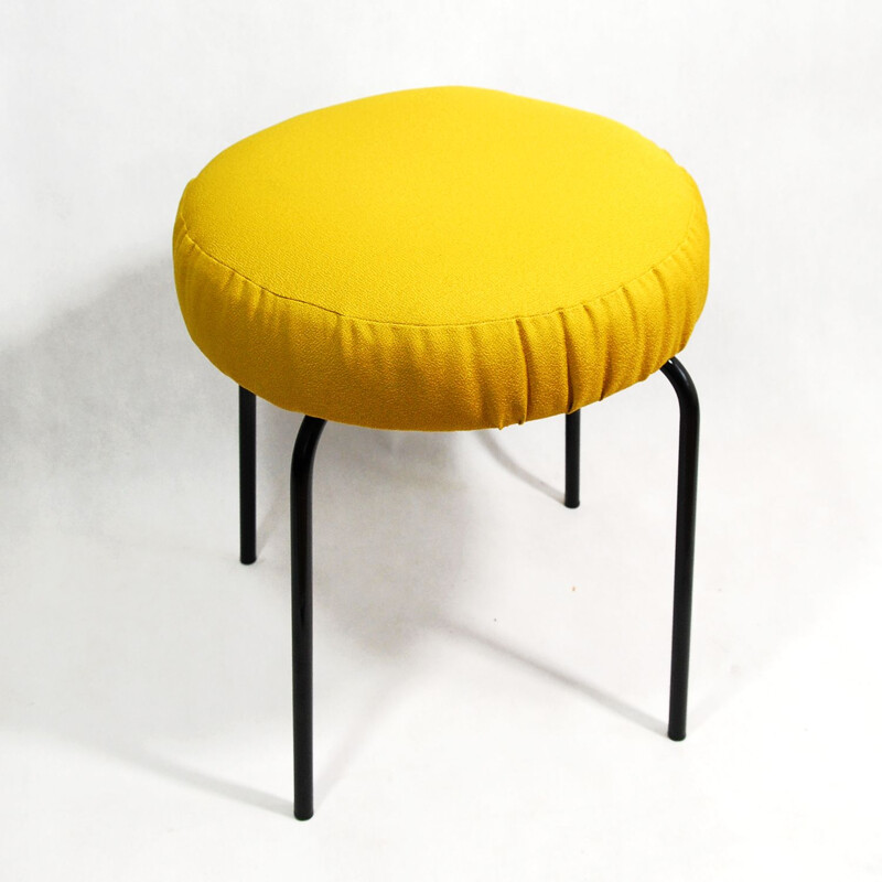 Upholstered stool in yellow fabric, Germany 1960s