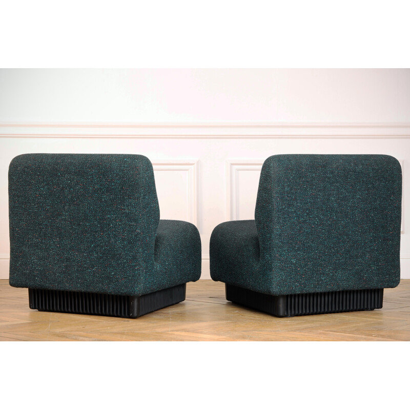 Pair of vintage armchairs for Herman Miller in green wool and plastic