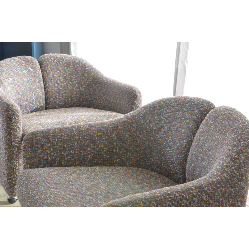 Set of 2 vintage PS142 armchairs for Tecno in gray wool and metal