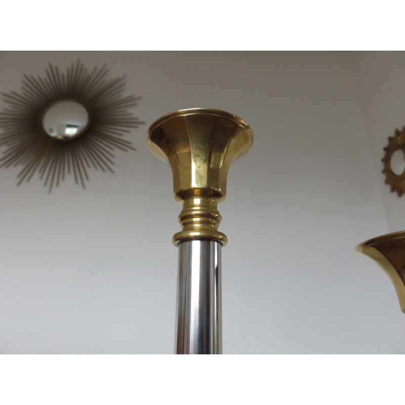 Set of 3 vintage french candlesticks in brass 1970