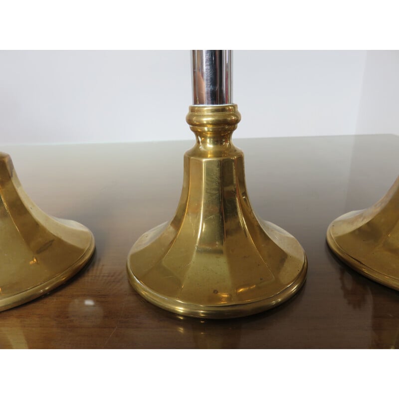 Set of 3 vintage french candlesticks in brass 1970