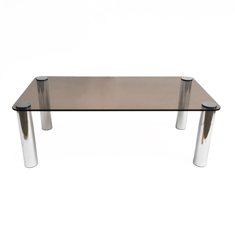 Vintage coffee table for Zanotta in chrome and smoked glass