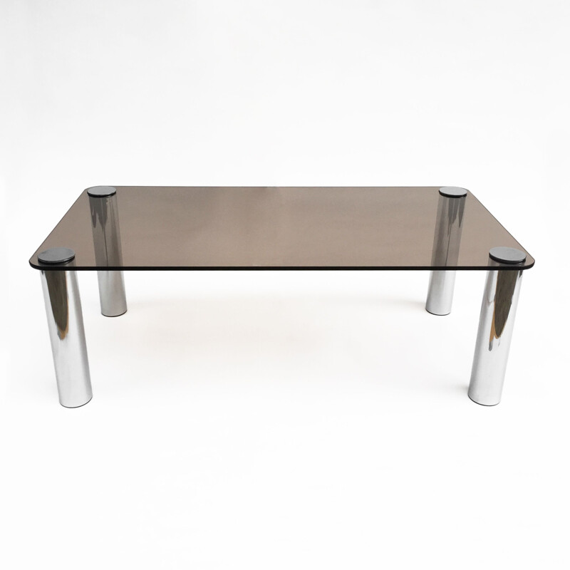 Vintage coffee table for Zanotta in chrome and smoked glass