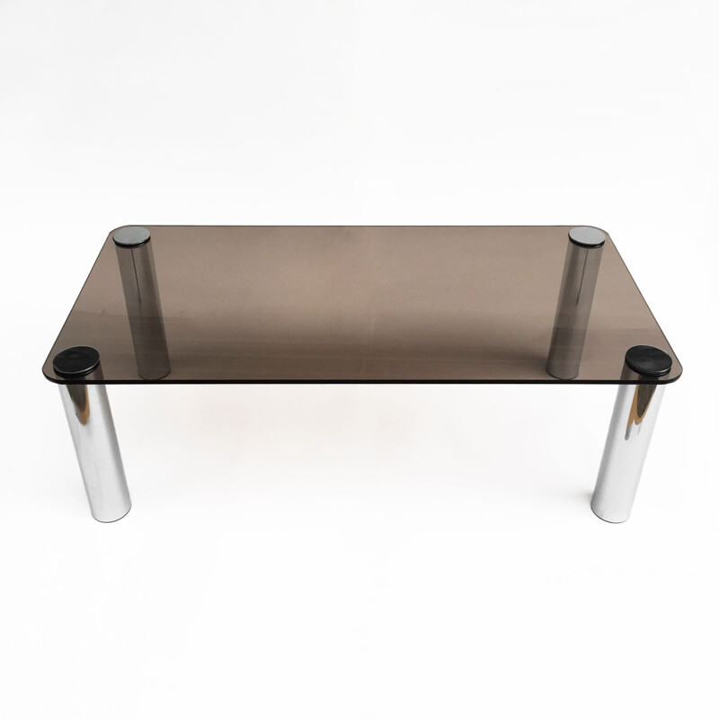 Vintage coffee table for Zanotta in chrome and smoked glass