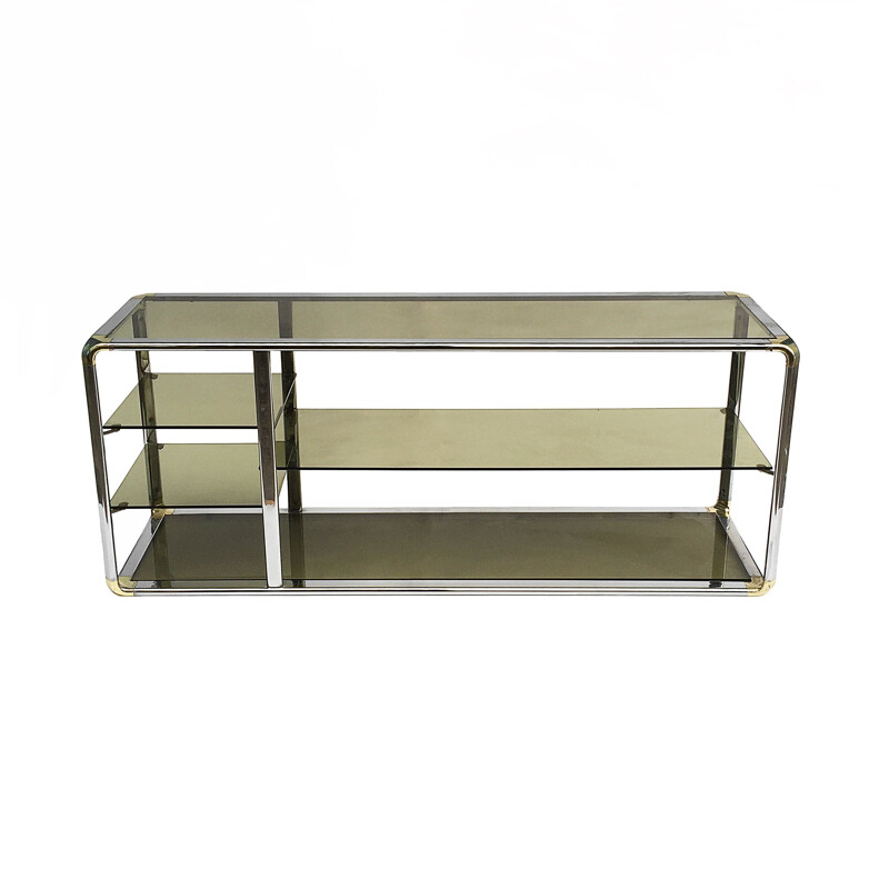 Vintage italian chrome and glass shelving system 1970