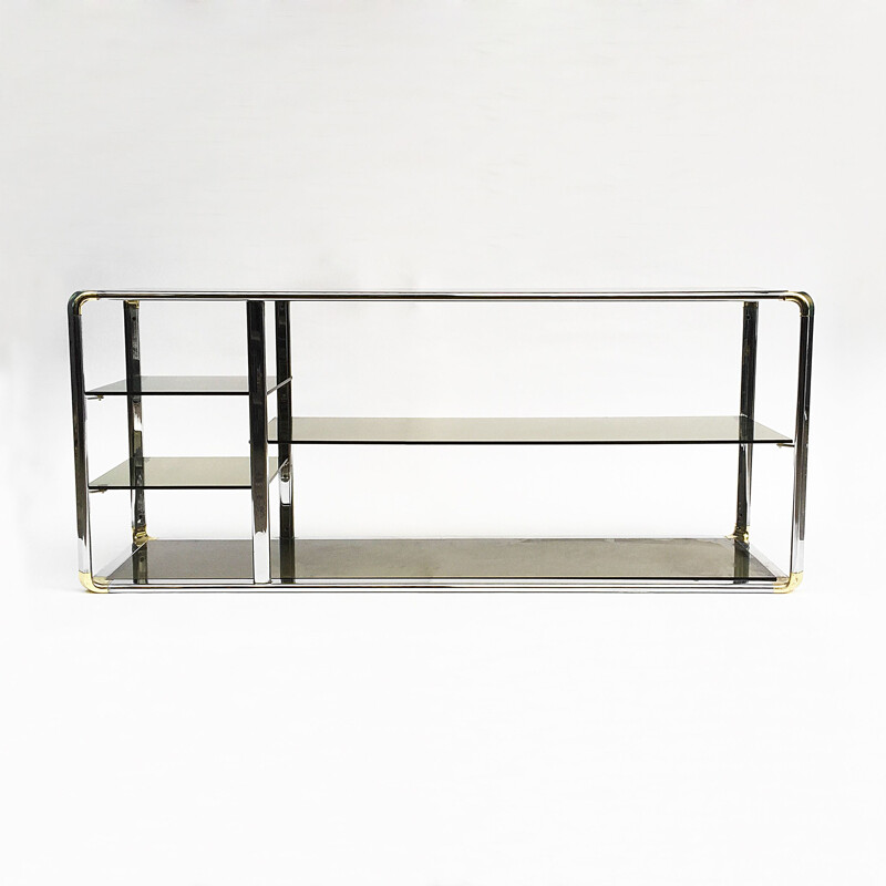 Vintage italian chrome and glass shelving system 1970